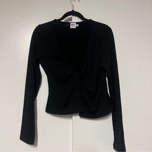 Princess polly Plain Black V-Neck Long Sleeve Twist Front Top Size 10